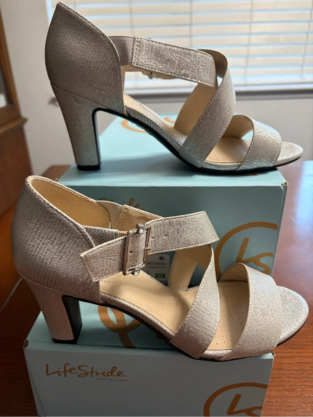 Life Stride Silver Crisscross Buckle Sandal - Women's